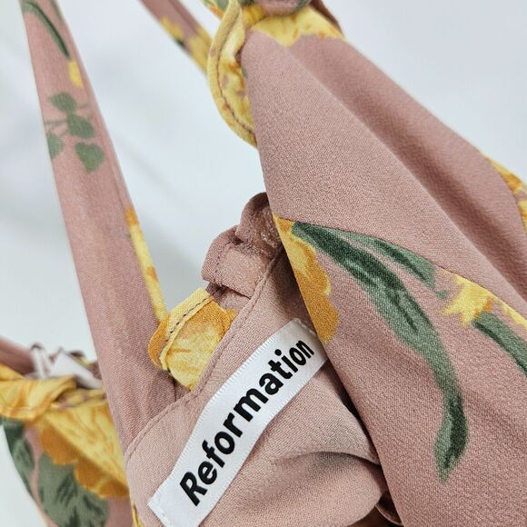 Reformation Nikita Dress Gwenyth Floral Tie Strap Ruffle Smocked Midi NWT Size 0 - Picture 4 of 9